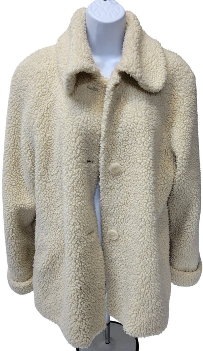 🧥 Orvis Small Ivory Sherpa Teddy Fleece Coat Cozy Jacket Y2K Winter Cottagecore